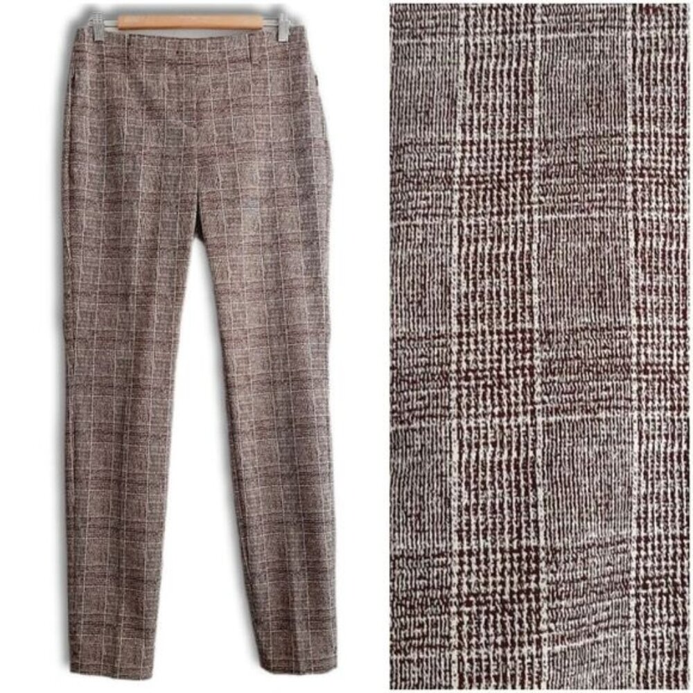 LAUREL Plaid Pattern Stretch Dress Pants Brown & Cream Sz 6